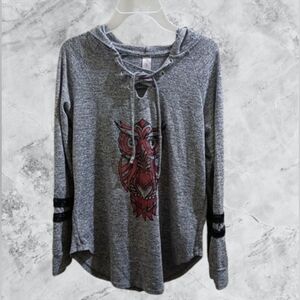 No Boundaries Gray Hoodie with Red Owl Design